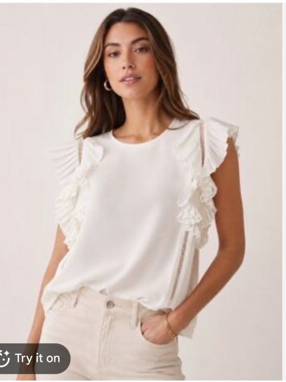 maje sleevless blouse with pleated ruffle sleeves